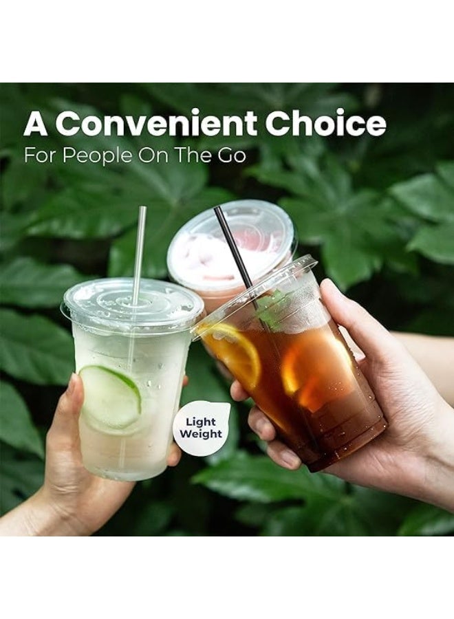 Disposable Coffee Cups 100 Pack 16 oz Plastic Iced Coffee Cups with Flat Lids and Straws Disposable Clear Cup BPA Free Cup for Party Smoothie Cold Drinks Juice Milkshake Bubble Boba Tea - Image 4
