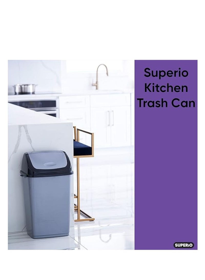 dunya Dunya trash can with swing lid plastic recycle garbage for outdoor indoor home office restaurant black grey 50 liter - Image 5