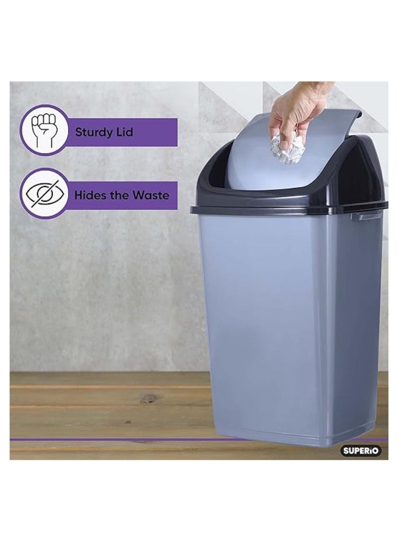 dunya Dunya trash can with swing lid plastic recycle garbage for outdoor indoor home office restaurant black grey 50 liter - Image 3