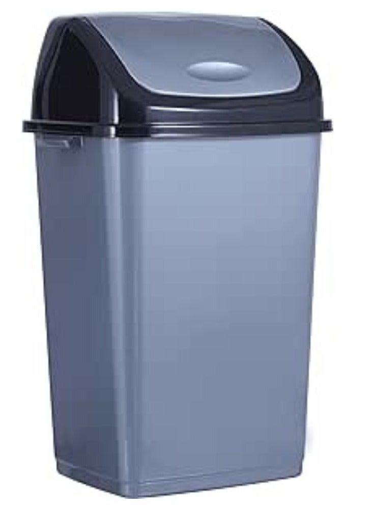 dunya Dunya trash can with swing lid plastic recycle garbage for outdoor indoor home office restaurant black grey 50 liter - Image 1