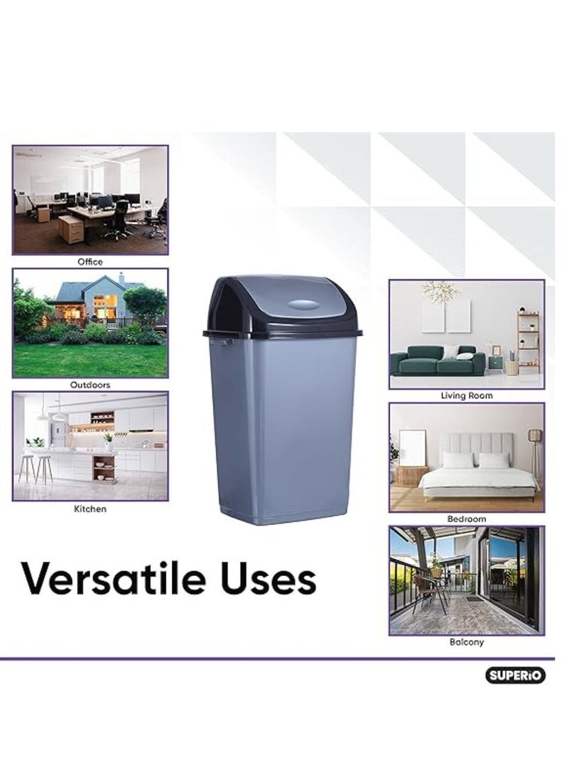 dunya Dunya trash can with swing lid plastic recycle garbage for outdoor indoor home office restaurant black grey 50 liter - Image 4