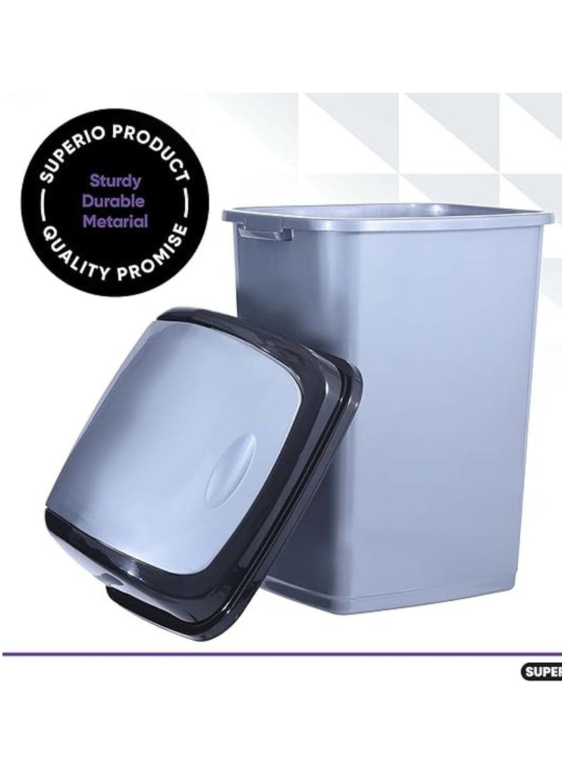 dunya Dunya trash can with swing lid plastic recycle garbage for outdoor indoor home office restaurant black grey 50 liter - Image 2