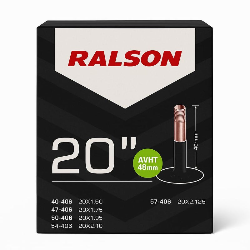 RALSON 20 Inch Bicycle Inner Tube (20x1.50–20x2.125) Fits 40-406/47-406/50-406/54-406/57-406 | 48mm AV Schrader Valve | Butyl Rubber Tube for Kids Bike, BMX, Scooter, Stroller, Folding - Image 1