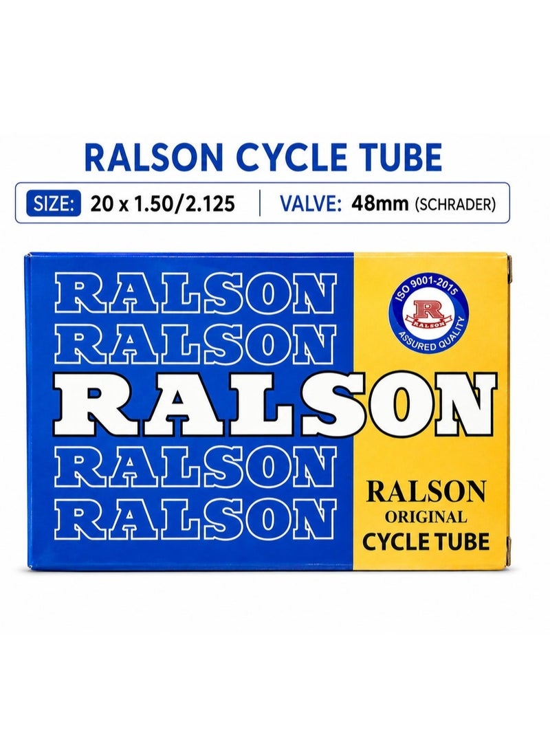 RALSON 20 Inch Bicycle Inner Tube (20x1.50–20x2.125) Fits 40-406/47-406/50-406/54-406/57-406 | 48mm AV Schrader Valve | Butyl Rubber Tube for Kids Bike, BMX, Scooter, Stroller, Folding - Image 1