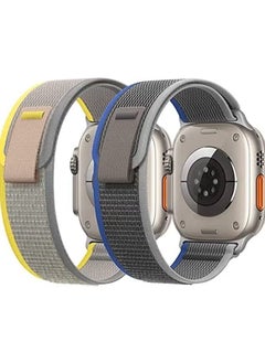 vesus 2Pack Trail Loop Watch Band Strap for Apple Watch Ultra 49mm/45mm/44mm/42mm Nylon Compatible with iWatch Series 8/Ultra/7/SE/6/5/4/3/2/1 Grey/Yellow & Blue/Gray 