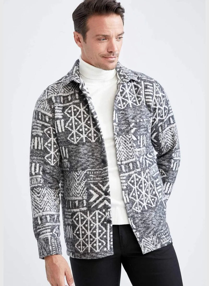 DeFacto Man Regular Fit Polo Neck Woven Long Sleeve Shirt