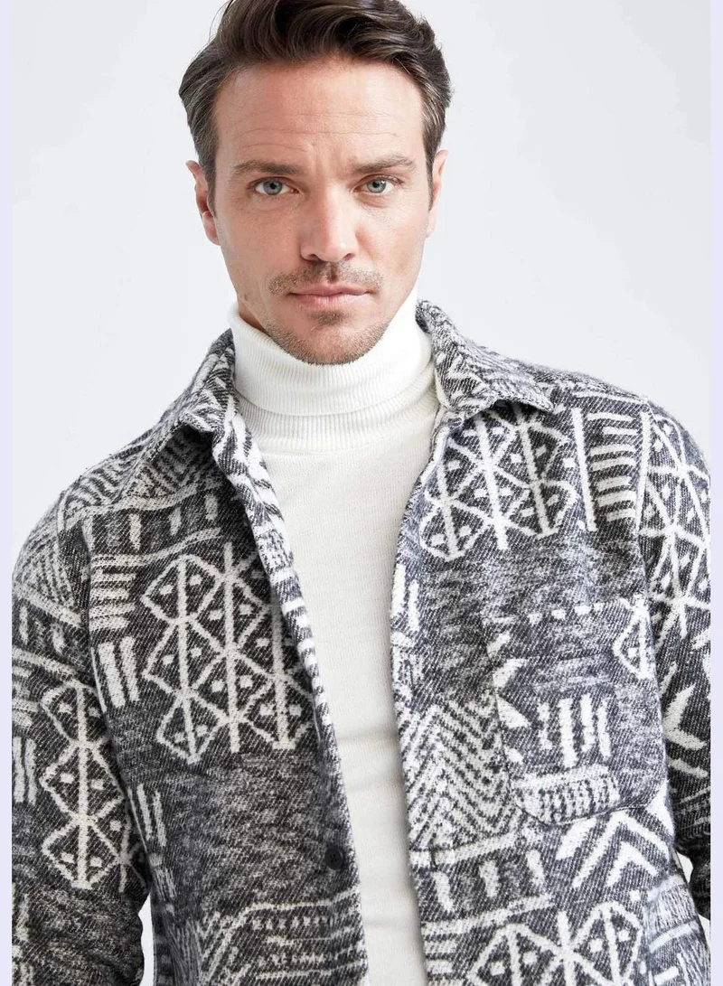 DeFacto Man Regular Fit Polo Neck Woven Long Sleeve Shirt