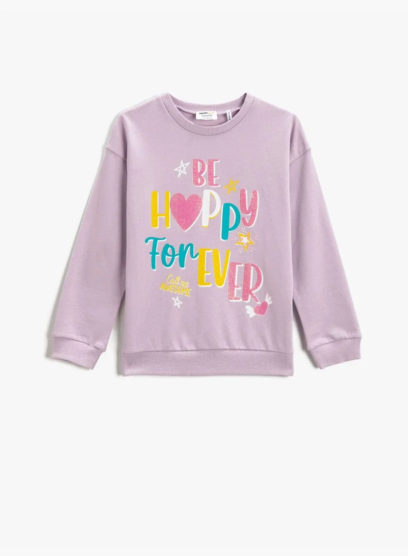 KOTON Sweatshirt Long Sleeve Printed Crew Neck Cotton