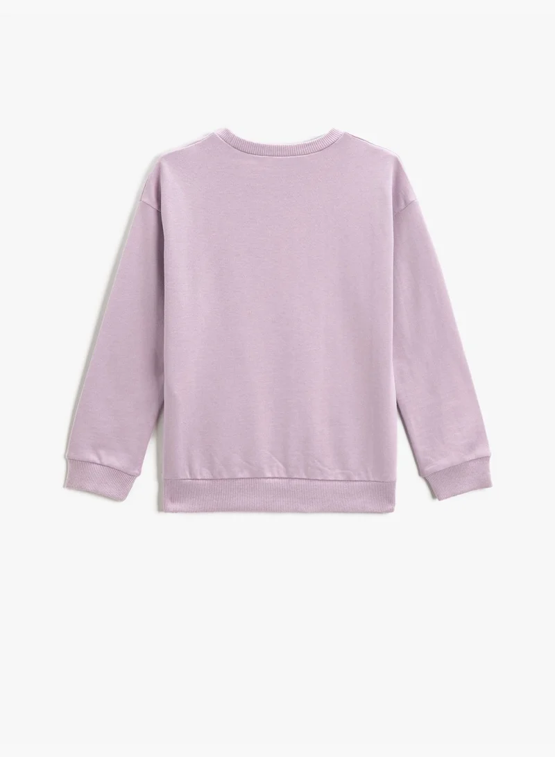 KOTON Sweatshirt Long Sleeve Printed Crew Neck Cotton