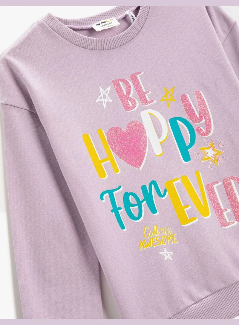 KOTON Sweatshirt Long Sleeve Printed Crew Neck Cotton