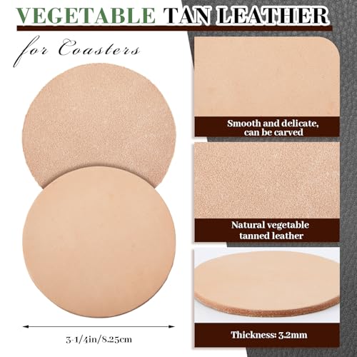 Bulyoou 50 Pack Round Vegetable Tan Leather 314 Tooling Veg Circular Leather Pieces Sheet for Laser Engraving Coasters Tooling Stamping Carving Thickness 32 mm - Image 3