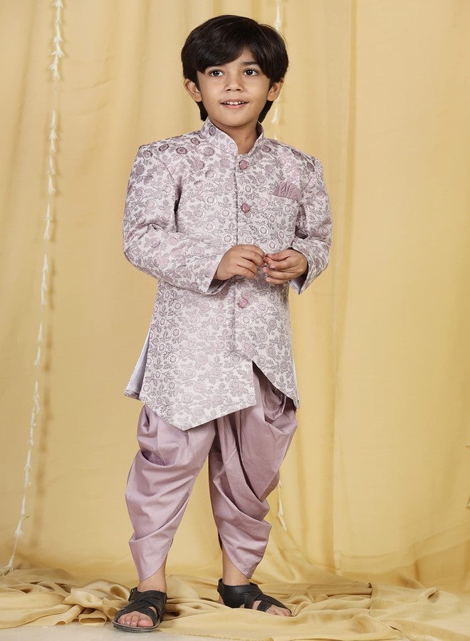 AJ DEZINES Kids Jacquard Floral Jaal Assemetric Purple Sherwani Set for Boys - Traditional Outfit & Ethnic Wear for Boy | Festival | Marriage dresses for boys - Regular Fit (7058-PURPLE-8) - Image 4
