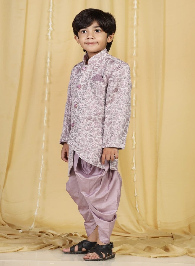 AJ DEZINES Kids Jacquard Floral Jaal Assemetric Purple Sherwani Set for Boys - Traditional Outfit & Ethnic Wear for Boy | Festival | Marriage dresses for boys - Regular Fit (7058-PURPLE-8) - Image 2