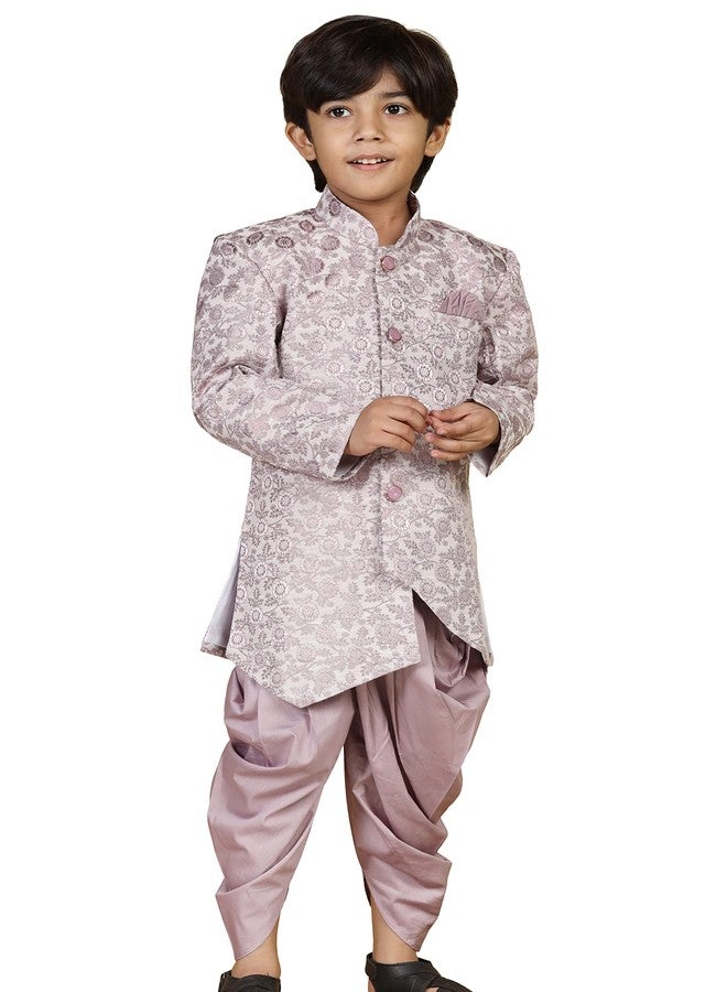 AJ DEZINES Kids Jacquard Floral Jaal Assemetric Purple Sherwani Set for Boys - Traditional Outfit & Ethnic Wear for Boy | Festival | Marriage dresses for boys - Regular Fit (7058-PURPLE-8) - Image 1