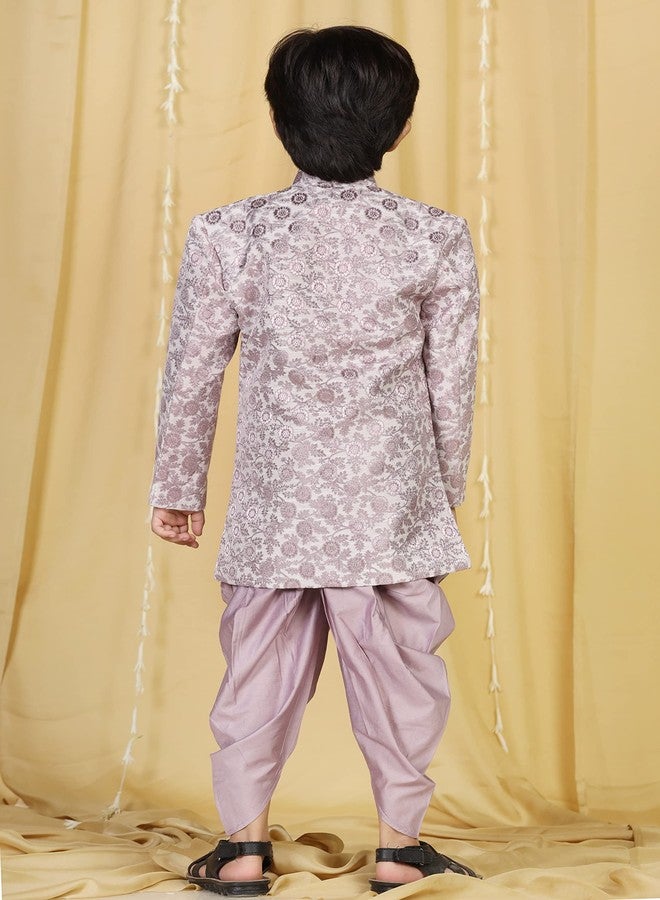 AJ DEZINES Kids Jacquard Floral Jaal Assemetric Purple Sherwani Set for Boys - Traditional Outfit & Ethnic Wear for Boy | Festival | Marriage dresses for boys - Regular Fit (7058-PURPLE-8) - Image 3