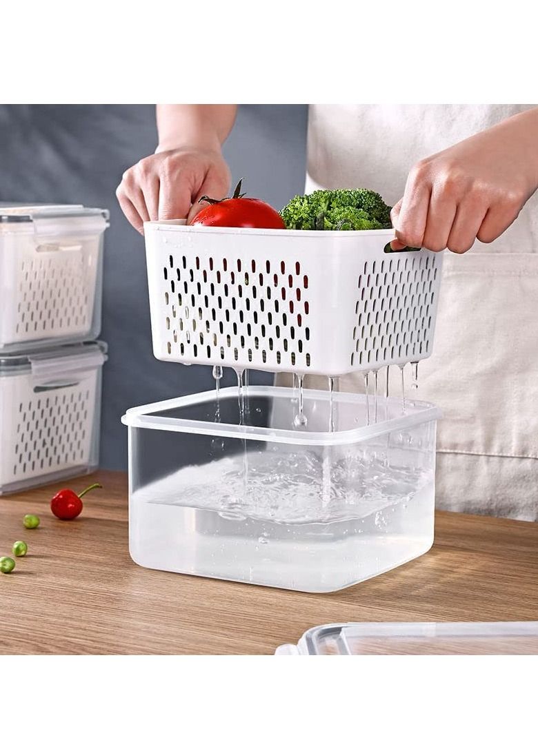 Cool Baby COOLBABY Fresh Vegetable Fruit Storage Container BPA Free Refrigerator Storage Container Zoned Salad Container Refrigerator Organizer for Storing Fruits and Vegetables White Large Size - Image 1