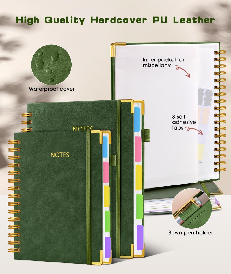 dilitego Hardcover Spiral Notebook journal with Removable Dividers Tabs, 300 Pages Leather 5 Subject Notebook College Ruled, 100GMS A5 Notebooks for Work School Note taking,Lined Journal for Women,A5-Green - Image 2