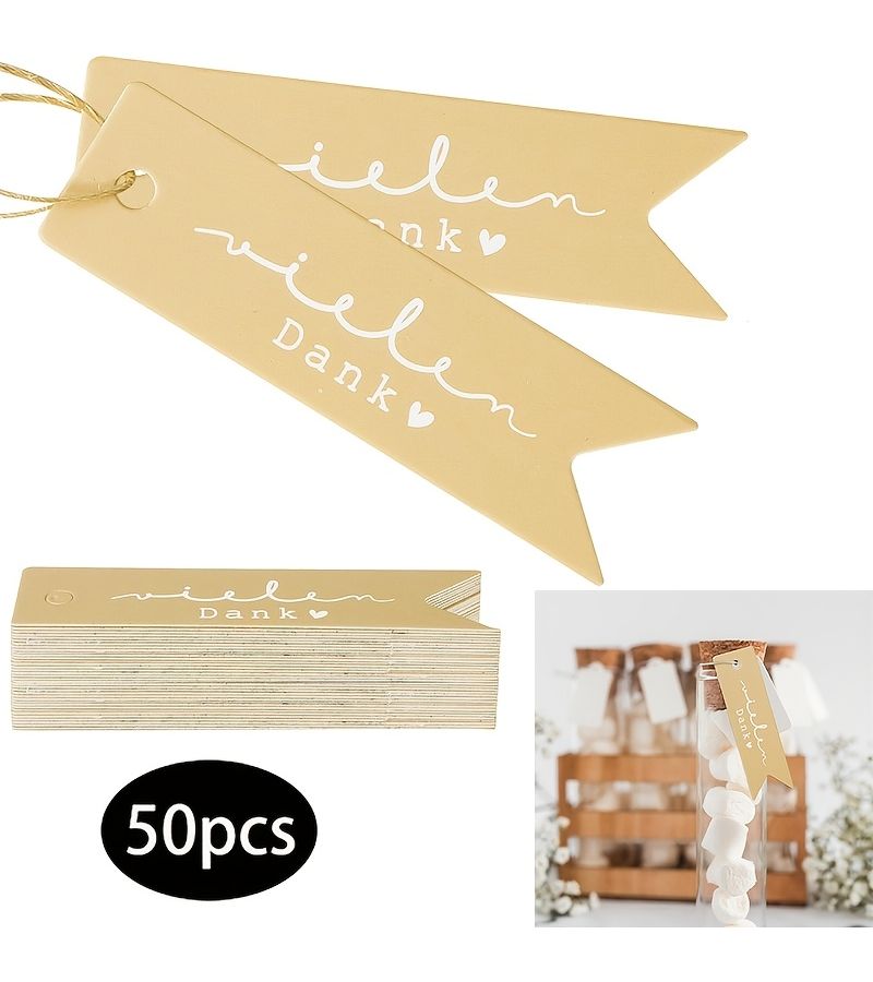 Thank You Gift Tags 50pcs with Jute Twine Decorative Birthday Cards - Image 1