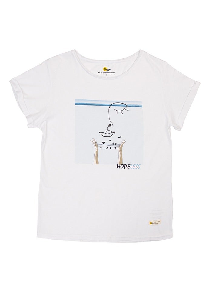 Biggdesign Faces Hope Women's T-Shirt, Cotton Material, Custom Design, White T-shirt, Size S - Image 5