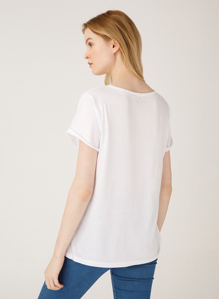 Biggdesign Faces Hope Women's T-Shirt, Cotton Material, Custom Design, White T-shirt, Size S - Image 3