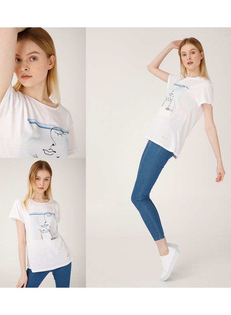 Biggdesign Faces Hope Women's T-Shirt, Cotton Material, Custom Design, White T-shirt, Size S - Image 4