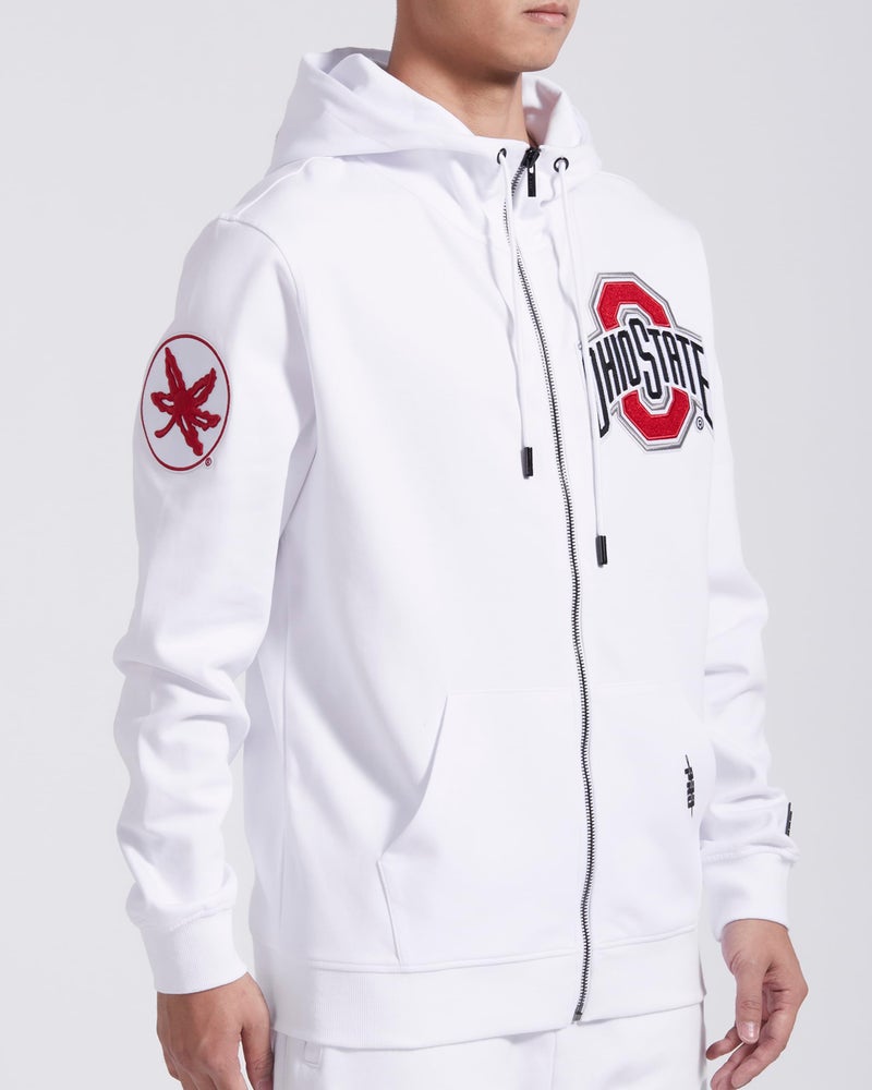 Pro Standard Mens Ohio State University College Classic Chenille Full Zip Hoodie White L - Image 3