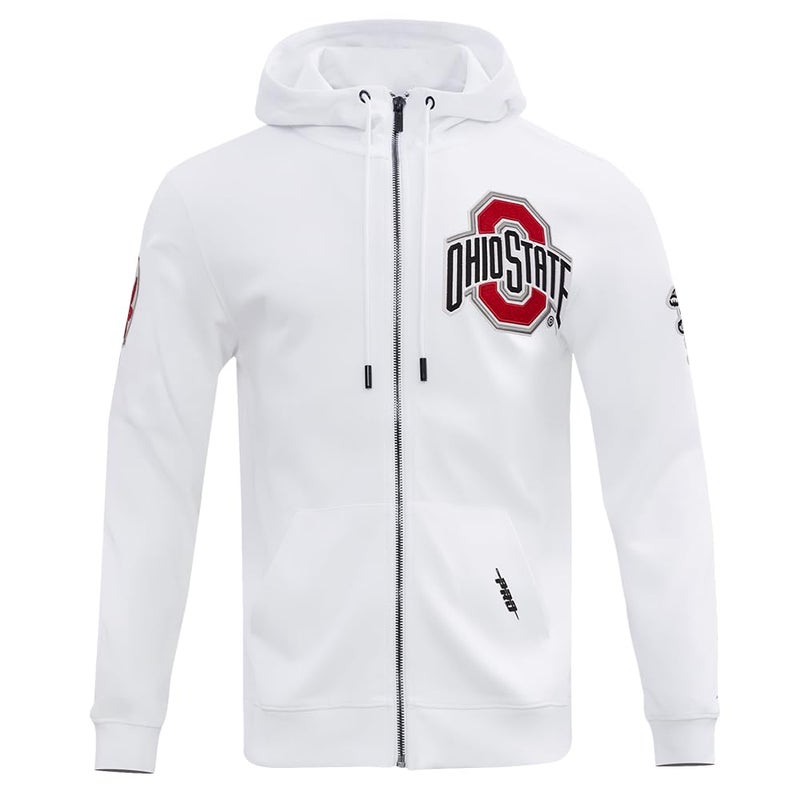 Pro Standard Mens Ohio State University College Classic Chenille Full Zip Hoodie White L - Image 1
