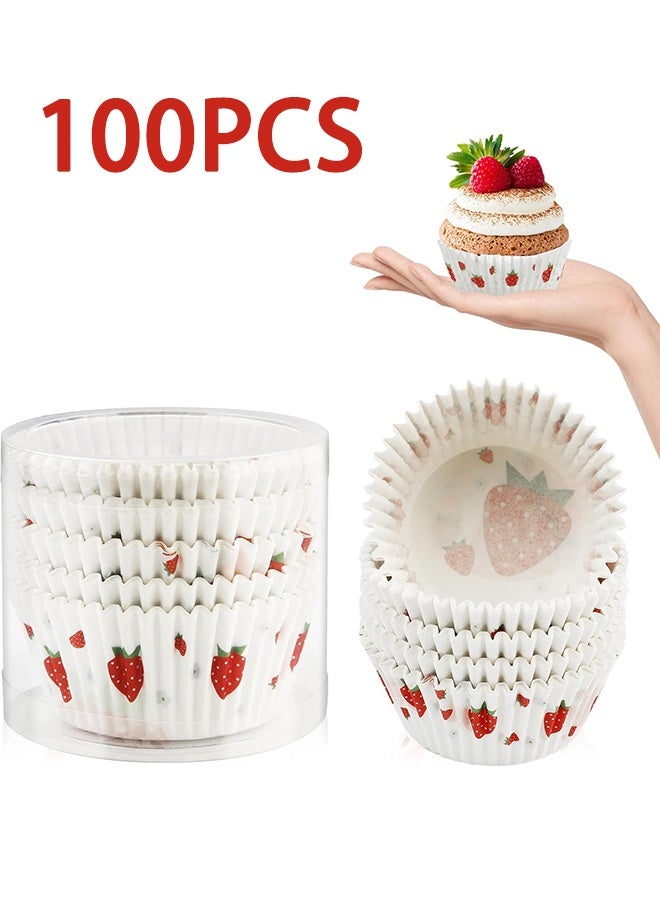 Cupcake Liners,100 pcs Muffin Liners,Cupcake Wrappers,Paper Cupcake Liners for Baking,Muffin Baking Cups,Paper Baking Cups Strawberry Standard Size 2x1.25inch - Image 1
