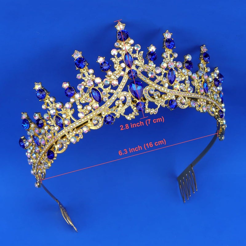 Cocide Blue Crowns fpr Women Blue Tiaras for Women Royal Crown Hair Accessories Princess Halloween Cosplay Birthday Pageant Bride Headpieces Wedding Bridal - Image 5