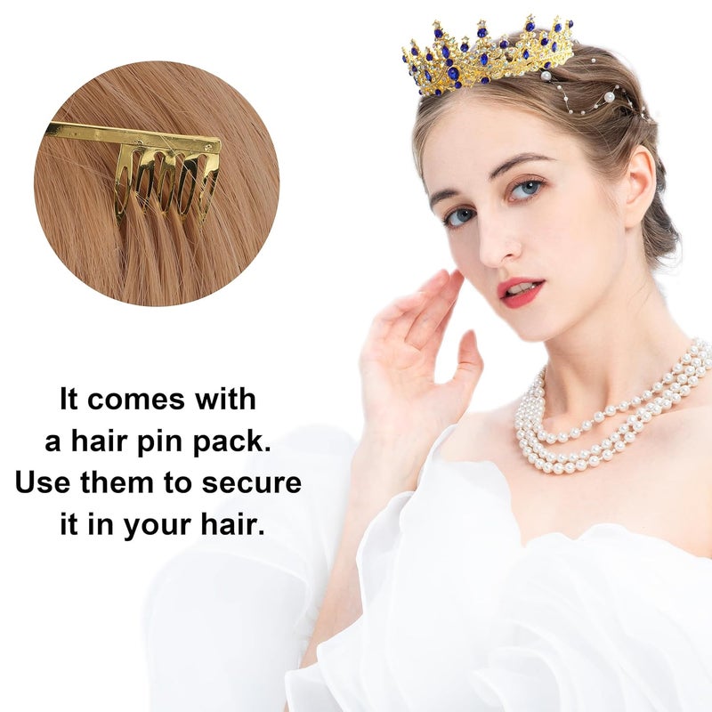 Cocide Blue Crowns fpr Women Blue Tiaras for Women Royal Crown Hair Accessories Princess Halloween Cosplay Birthday Pageant Bride Headpieces Wedding Bridal - Image 4