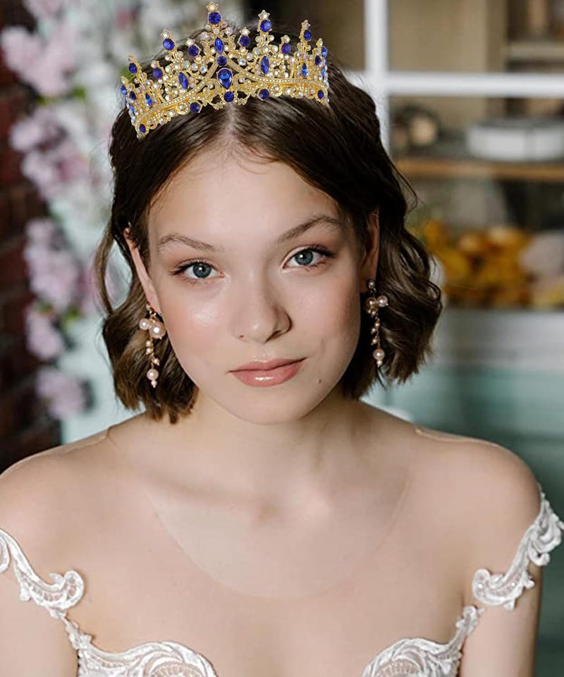 Cocide Blue Crowns fpr Women Blue Tiaras for Women Royal Crown Hair Accessories Princess Halloween Cosplay Birthday Pageant Bride Headpieces Wedding Bridal - Image 3