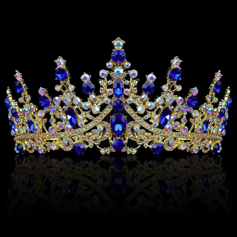 Cocide Blue Crowns fpr Women Blue Tiaras for Women Royal Crown Hair Accessories Princess Halloween Cosplay Birthday Pageant Bride Headpieces Wedding Bridal - Image 1