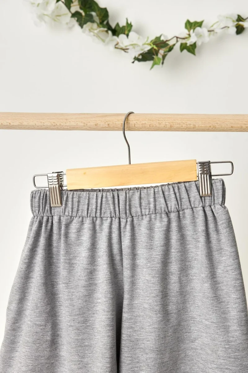 Babygiz Gray Girls' Elastic Waist Pocket Soft Comfortable Lightweight 100% Cotton Combed Cotton Shorts