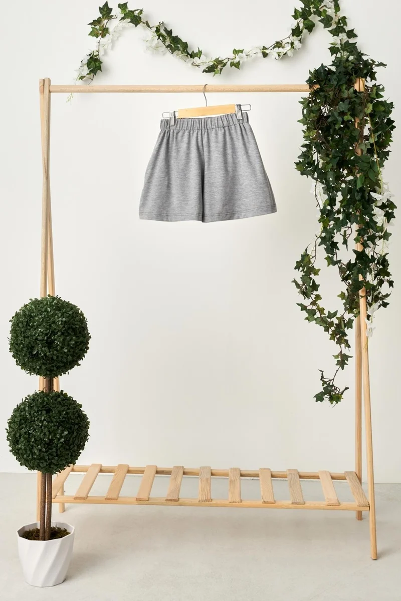 Babygiz Gray Girls' Elastic Waist Pocket Soft Comfortable Lightweight 100% Cotton Combed Cotton Shorts