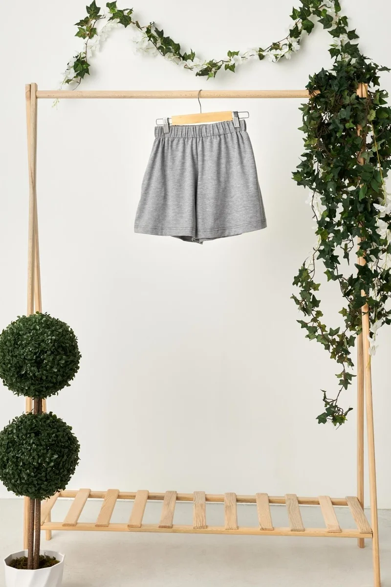 Babygiz Gray Girls' Elastic Waist Pocket Soft Comfortable Lightweight 100% Cotton Combed Cotton Shorts