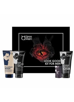 Qraa Men Look Good Kit 330 G (Pack Of Face Wash Styling Gel Scrub & Beard Oil) Premium Gift Box For Men  - Image 2