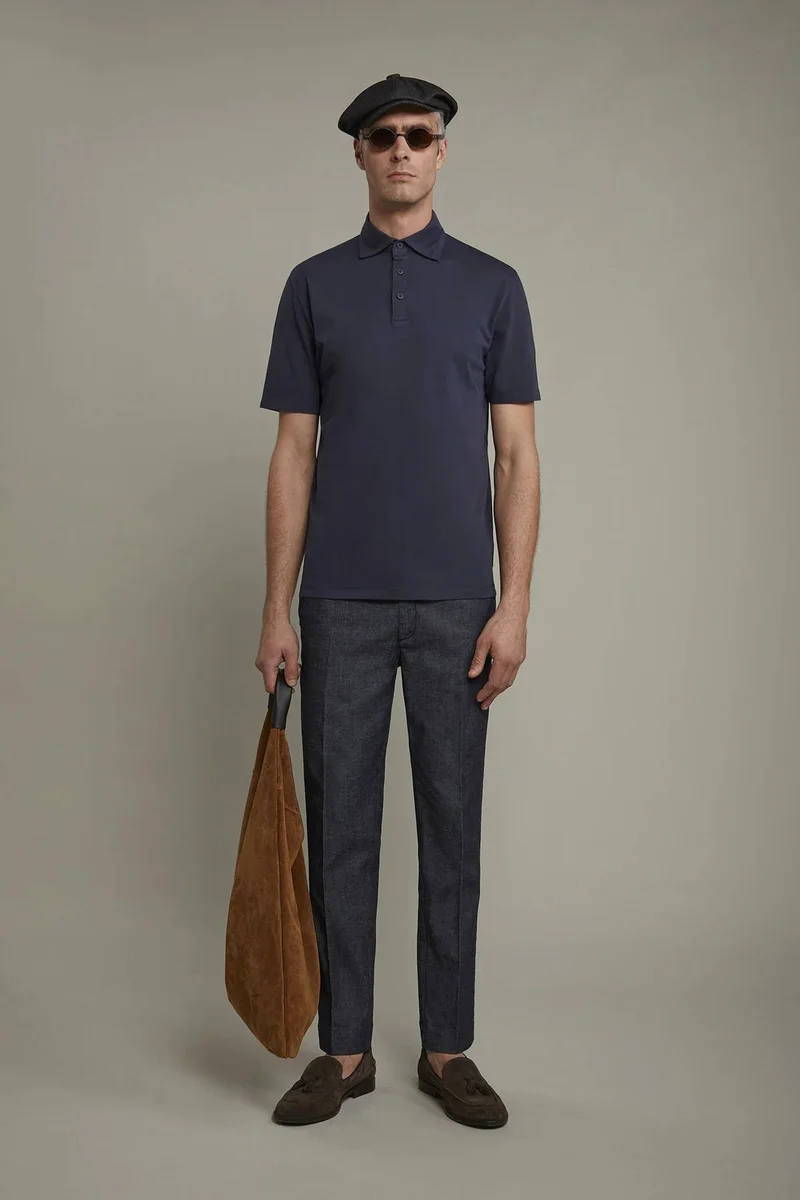 دوبل غانغر Men's short sleeve polo shirt 100% cotton regular fit - DK Blue