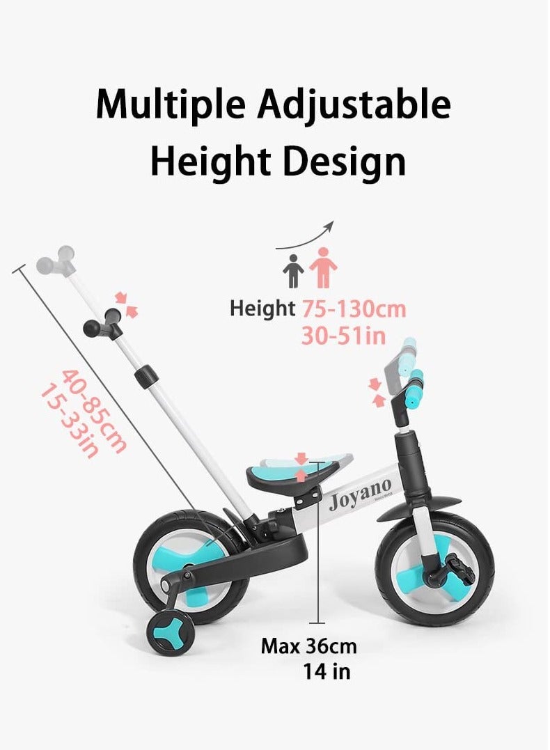 5-in-1 Kids Tricycle/ Balance Bike/ Push Bike with Push Bar for 2-8 Yrs Kids (Blue) - Image 3