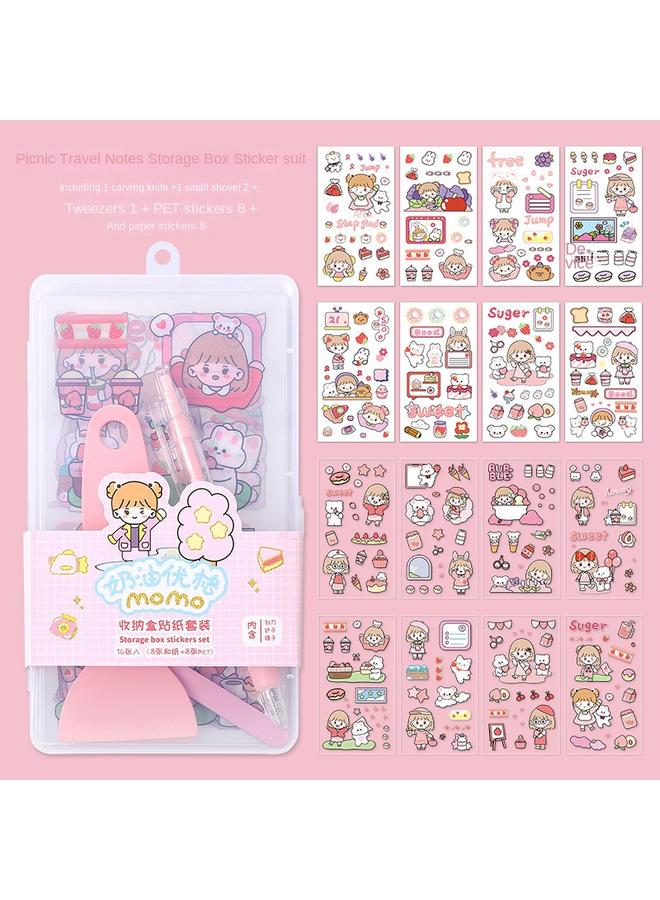 Bluejw Girl Heart Cartoon Sticker Suit Diy Cute Hand Account Material Material Package Boxed Goo Card Sticker Stationery Wholesale - Image 1