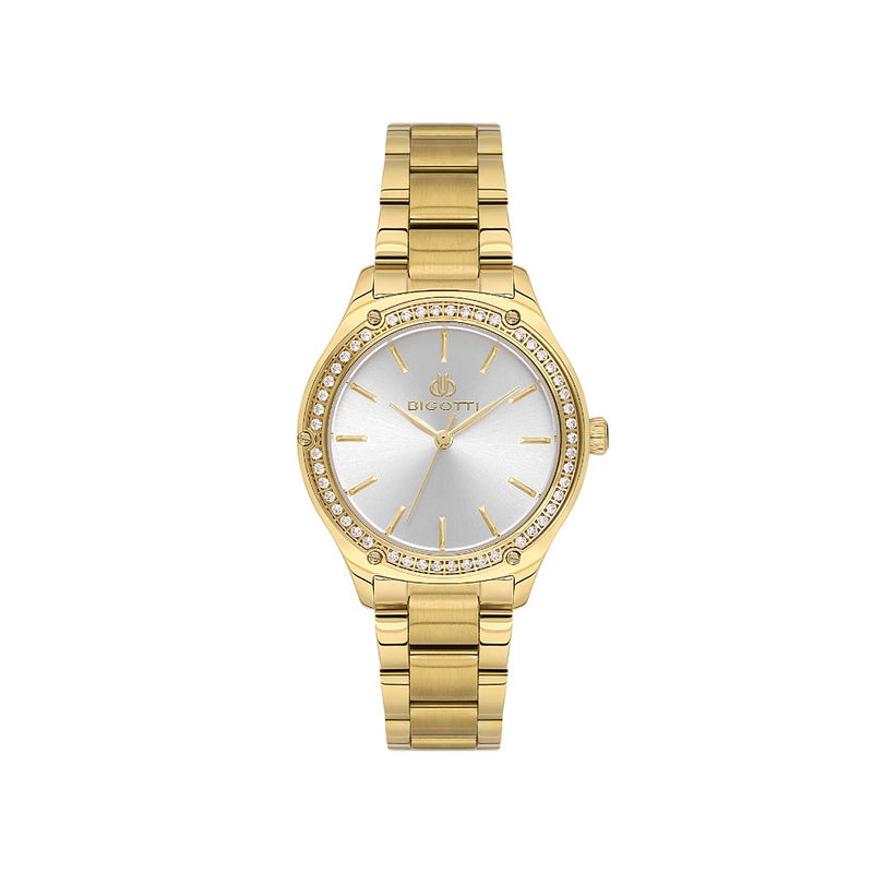 Bigotti Quotidiana Gold Stainless Steel Watch for Women BG.1.10658-2 - Silver Sunray Dial, 34mm Case, Japanese Quartz, 30M Water Resistant, Mineral Glass - Image 1