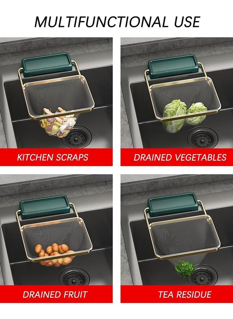 Meshmate Waste Rack, Meshmate Waste Rack Sink, Kitchen Sink Garbage Filter Rack Suction Cup, Rotatable Kitchen Sink Strainer with 200 Filter Mesh Bags (Green with 200bags)