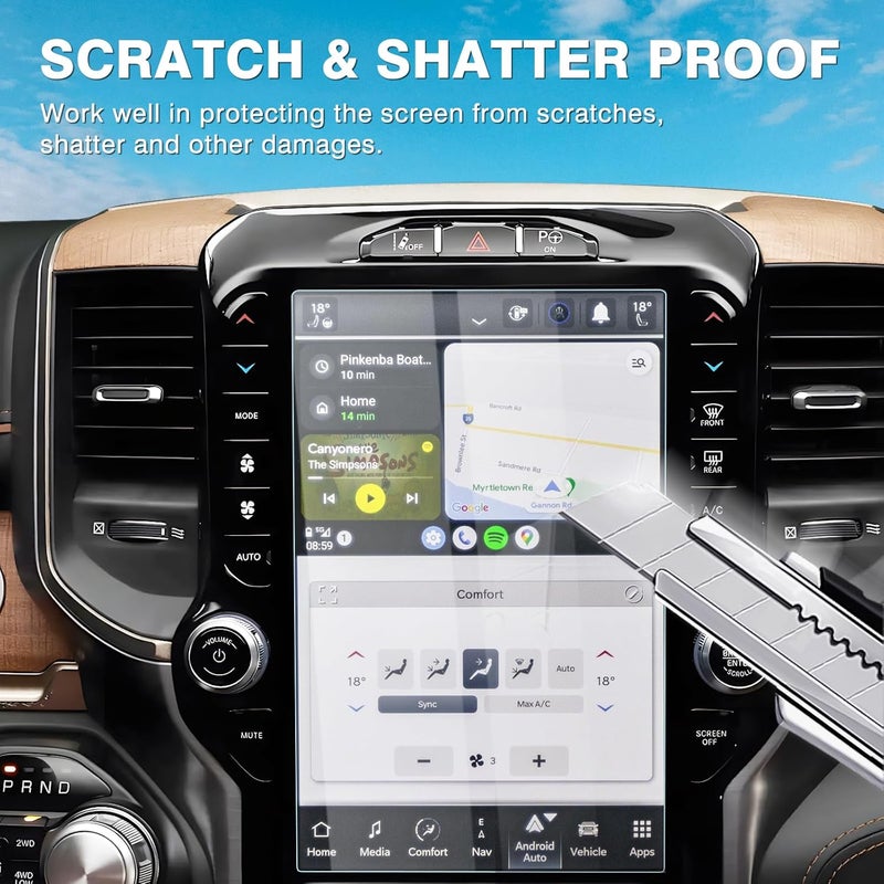 Karltys 【Upgrade 2 Pack Screen Protector for 【No Glare u0026 Fingerprint】 Tempered Glass 2019-2025 2026 Dodge Ram 1500 2500 3500 Uconnect 5 Nav Pickup 12-Inch for Models TRX Rebel Laramie Limited Uconnect - Image 4