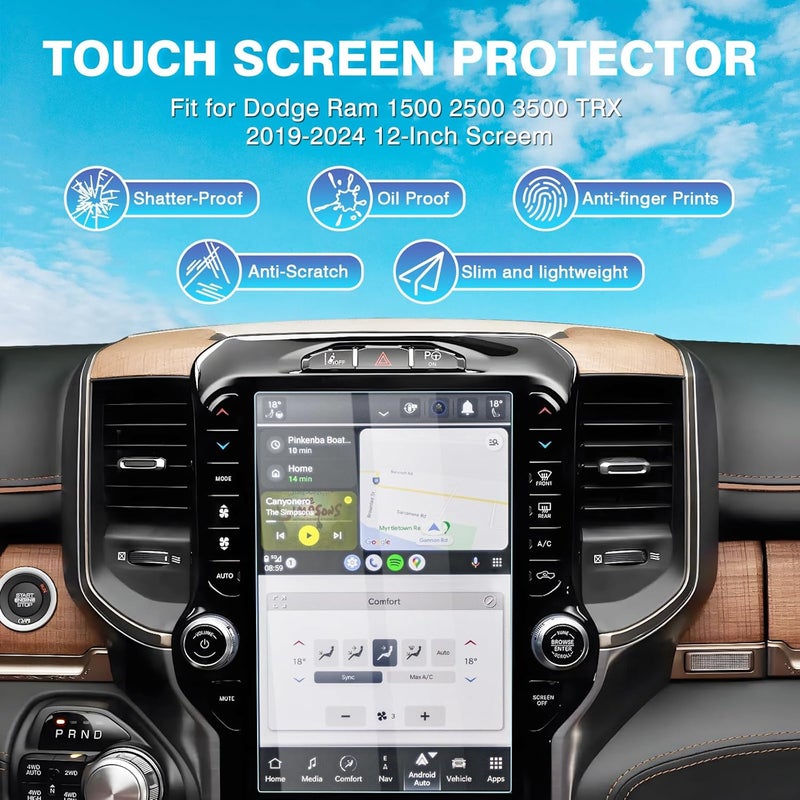 Karltys 【Upgrade 2 Pack Screen Protector for 【No Glare u0026 Fingerprint】 Tempered Glass 2019-2025 2026 Dodge Ram 1500 2500 3500 Uconnect 5 Nav Pickup 12-Inch for Models TRX Rebel Laramie Limited Uconnect - Image 2