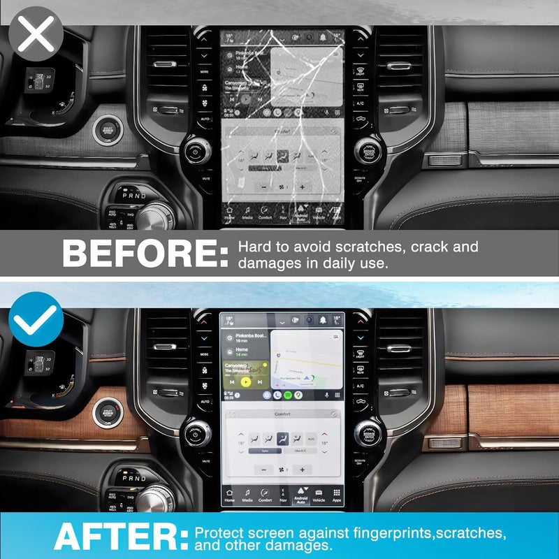 Karltys 【Upgrade 2 Pack Screen Protector for 【No Glare u0026 Fingerprint】 Tempered Glass 2019-2025 2026 Dodge Ram 1500 2500 3500 Uconnect 5 Nav Pickup 12-Inch for Models TRX Rebel Laramie Limited Uconnect - Image 3