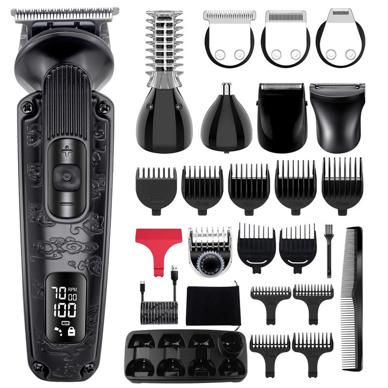 Hatteker Beard Trimmer for Men Beard Grooming Kit Hair Clipper Electic Razor Shavers Cordless Waterproof Nose Body Mustache Trimmer 8 in 1 Adjustable Speed Black - Image 1