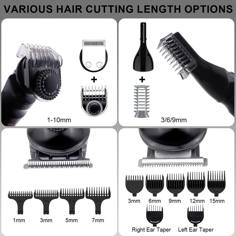 Hatteker Beard Trimmer for Men Beard Grooming Kit Hair Clipper Electic Razor Shavers Cordless Waterproof Nose Body Mustache Trimmer 8 in 1 Adjustable Speed Black - Image 3