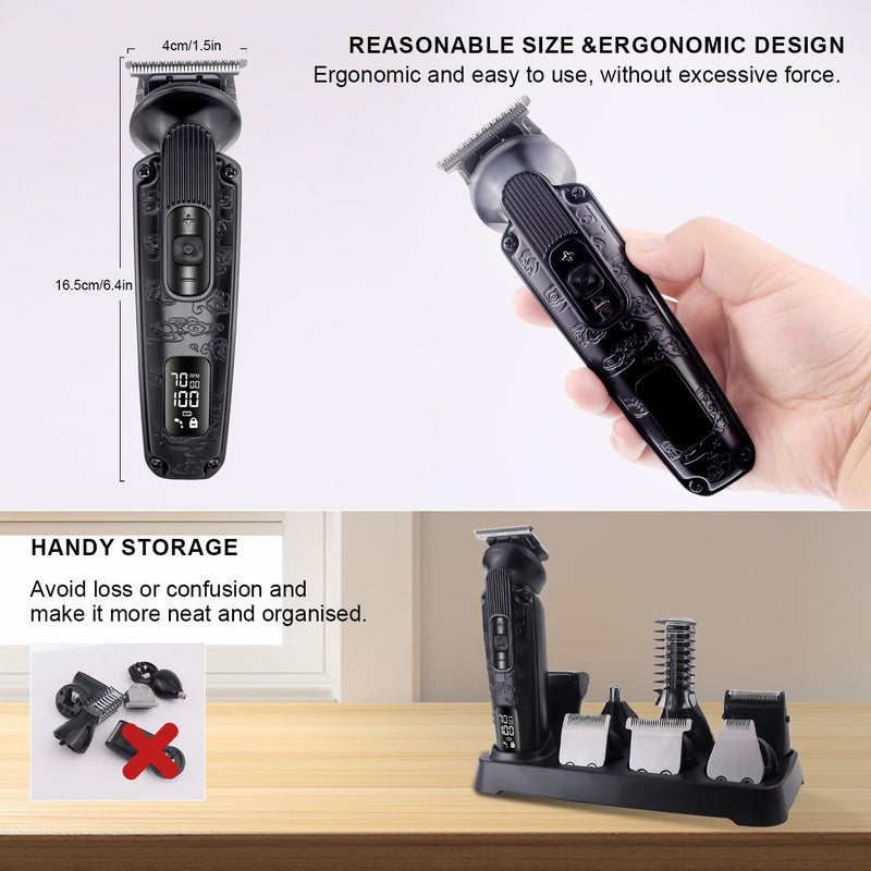 Hatteker Beard Trimmer for Men Beard Grooming Kit Hair Clipper Electic Razor Shavers Cordless Waterproof Nose Body Mustache Trimmer 8 in 1 Adjustable Speed Black - Image 5