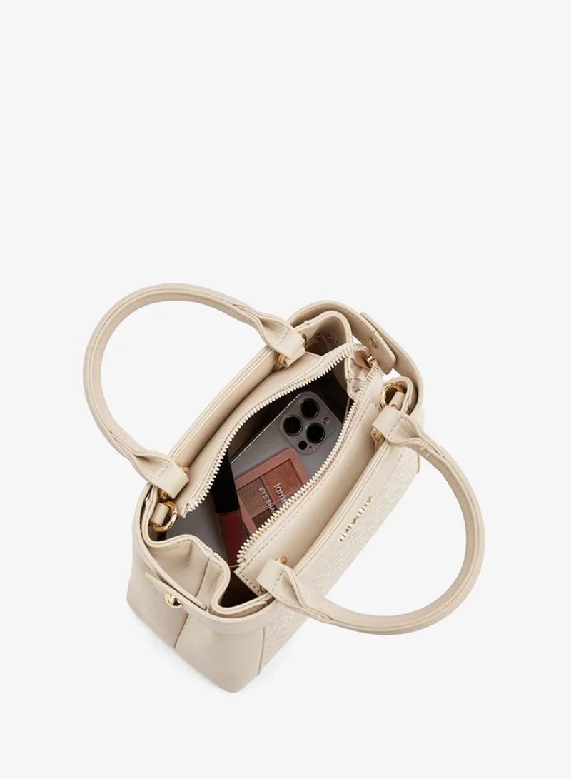 Flora Bella By Shoexpress Beige Monogram Print Tote Bag With Detachable Strap for Women | Best Price UAE