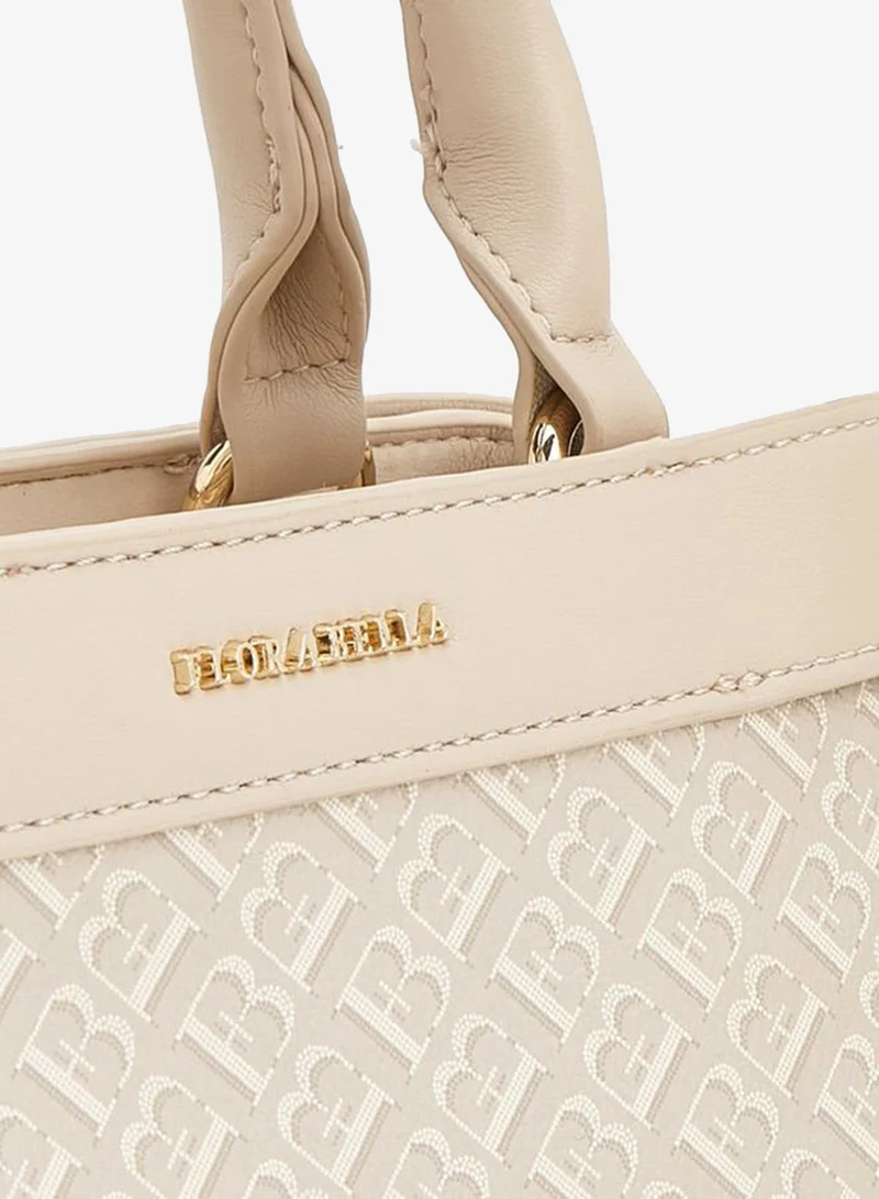 Flora Bella By Shoexpress Beige Monogram Print Tote Bag With Detachable Strap for Women | Best Price UAE