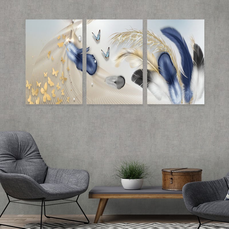 Marktna Three abstract canvas paintings with a hollow frame, measuring (120×60), three pieces - Image 1